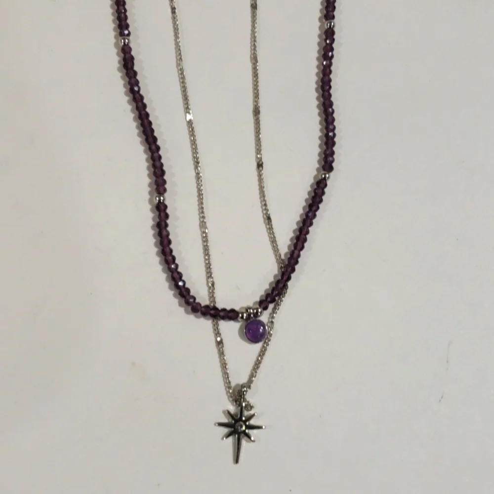 Silver tone Star Pendant & Purple Beaded Necklace Set - Stylish Women's Jewelry
